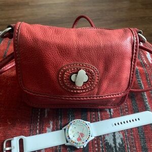 Fossil Red Pebbled Leather Small Crossbody